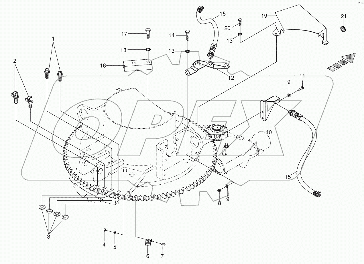 Mounting parts discharge chute rotation