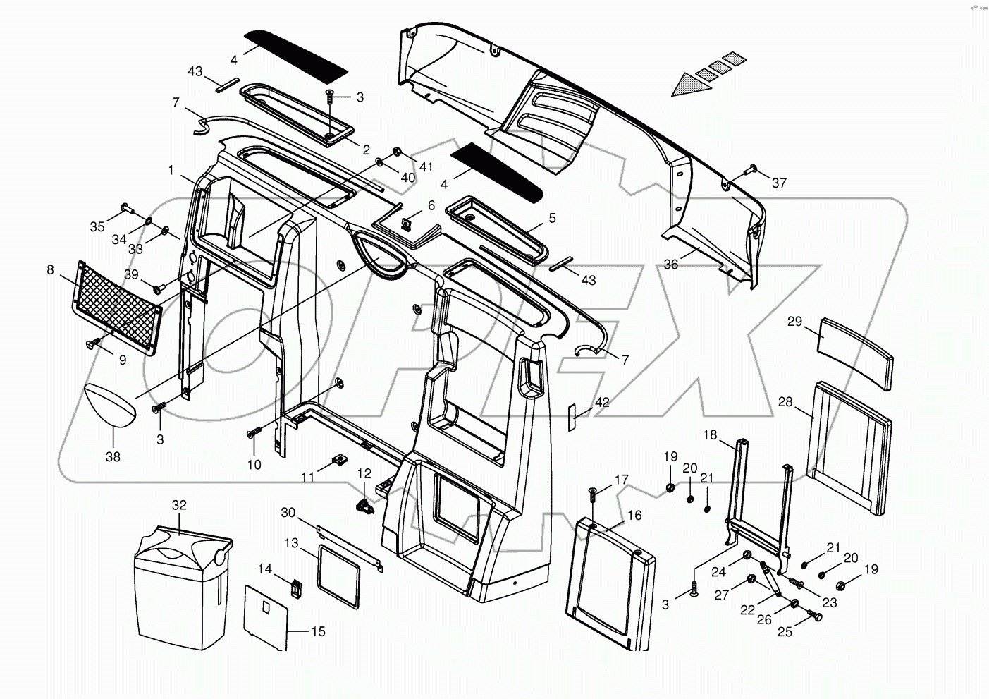 Cab-rear covering/passenger seat