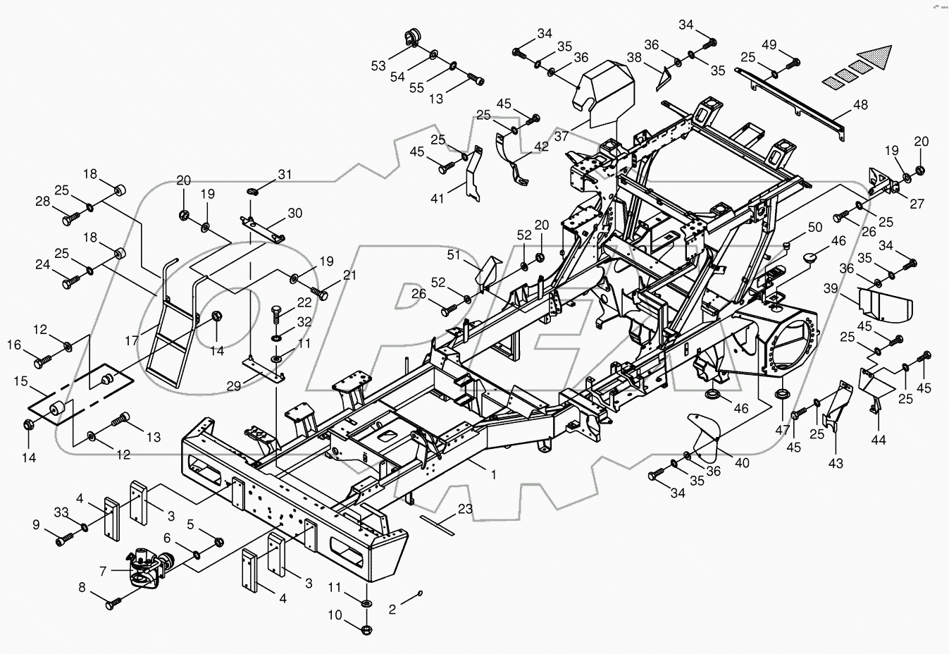 Frame/trailer hitch/ascending ladder