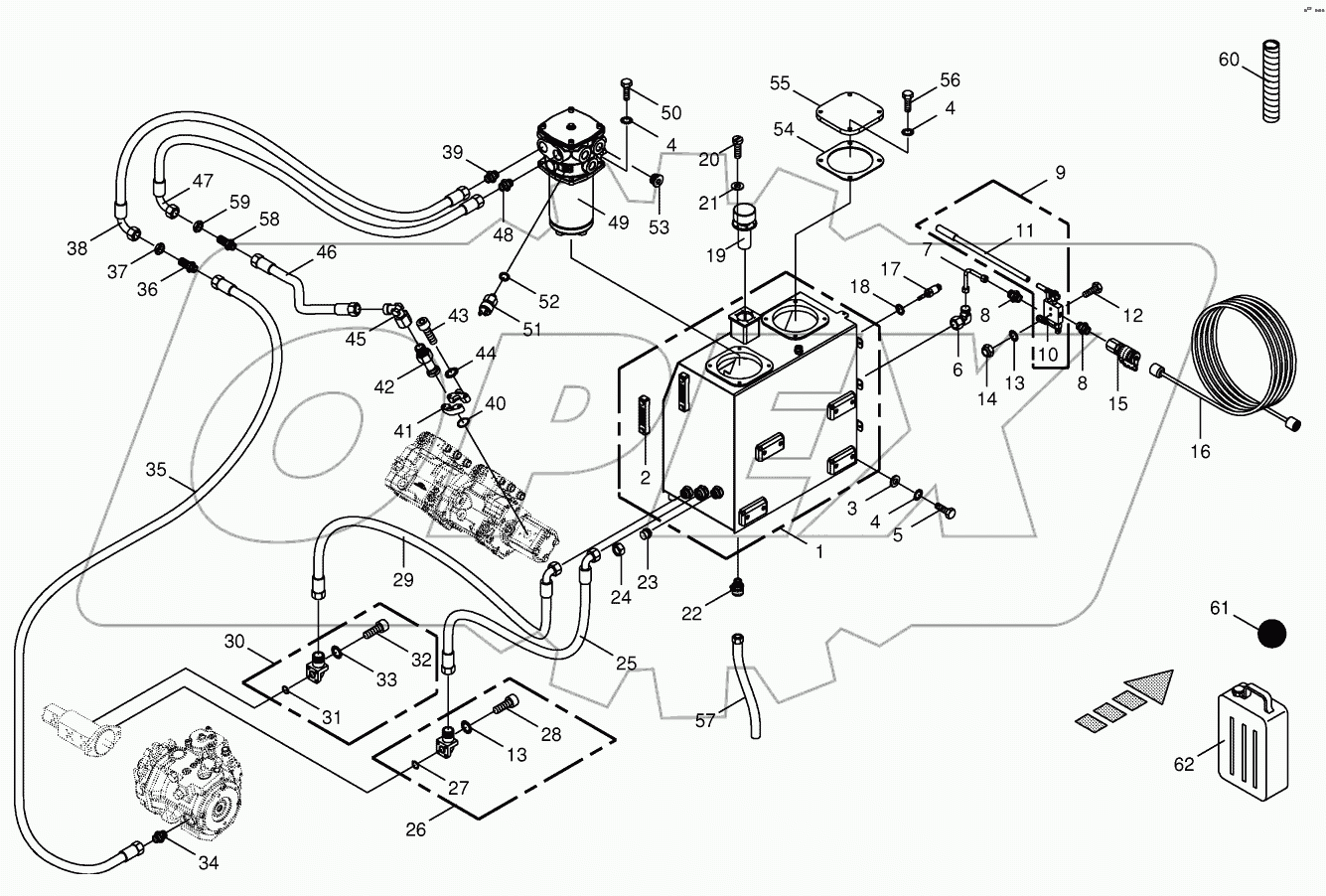Hydraulic tank / suction lines