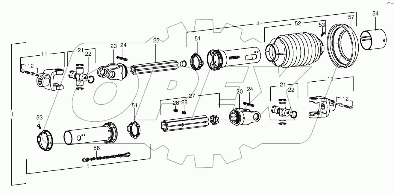 P.T.O shafts -roller gear -below