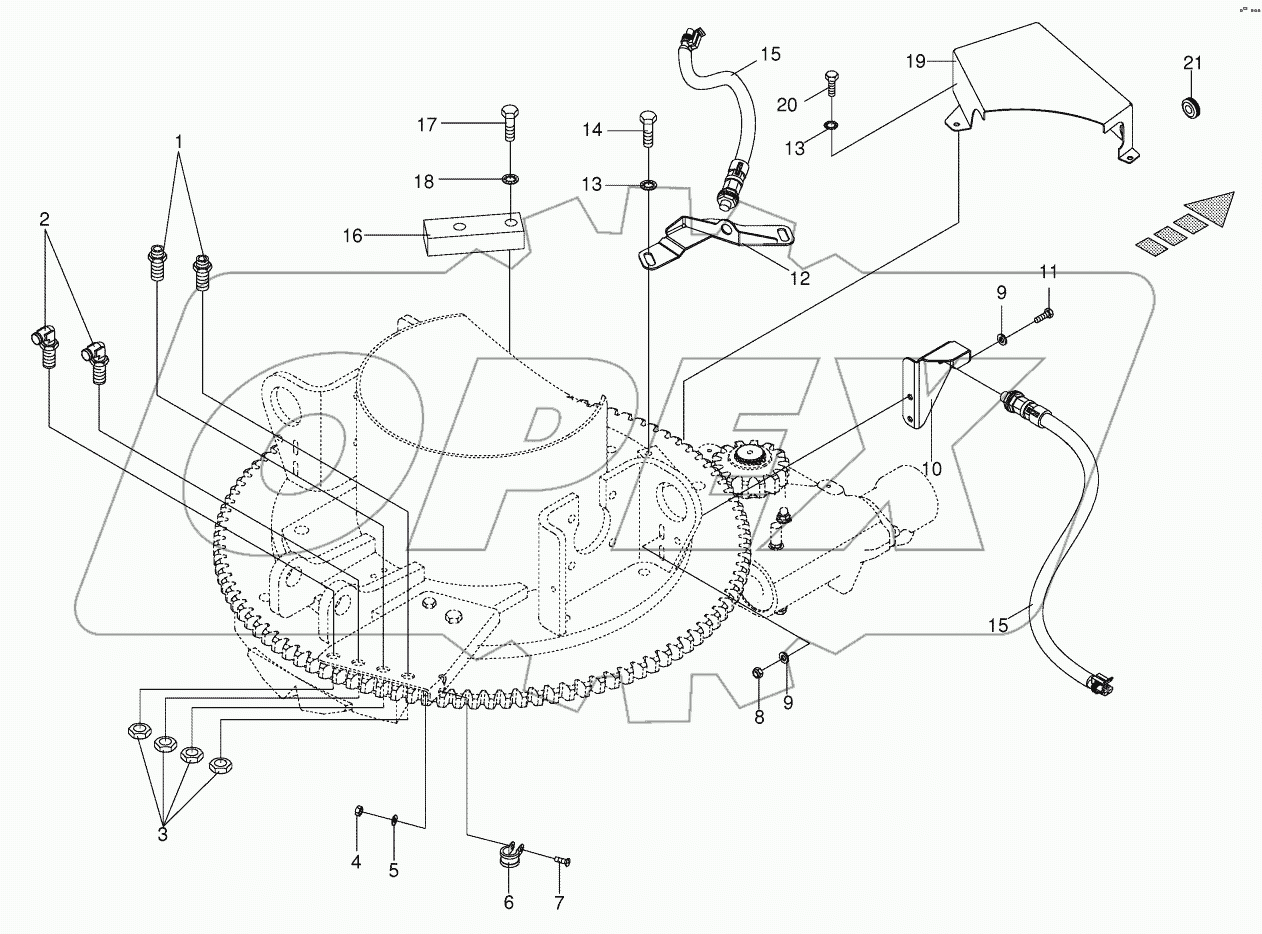 Mounting parts discharge chute rotation