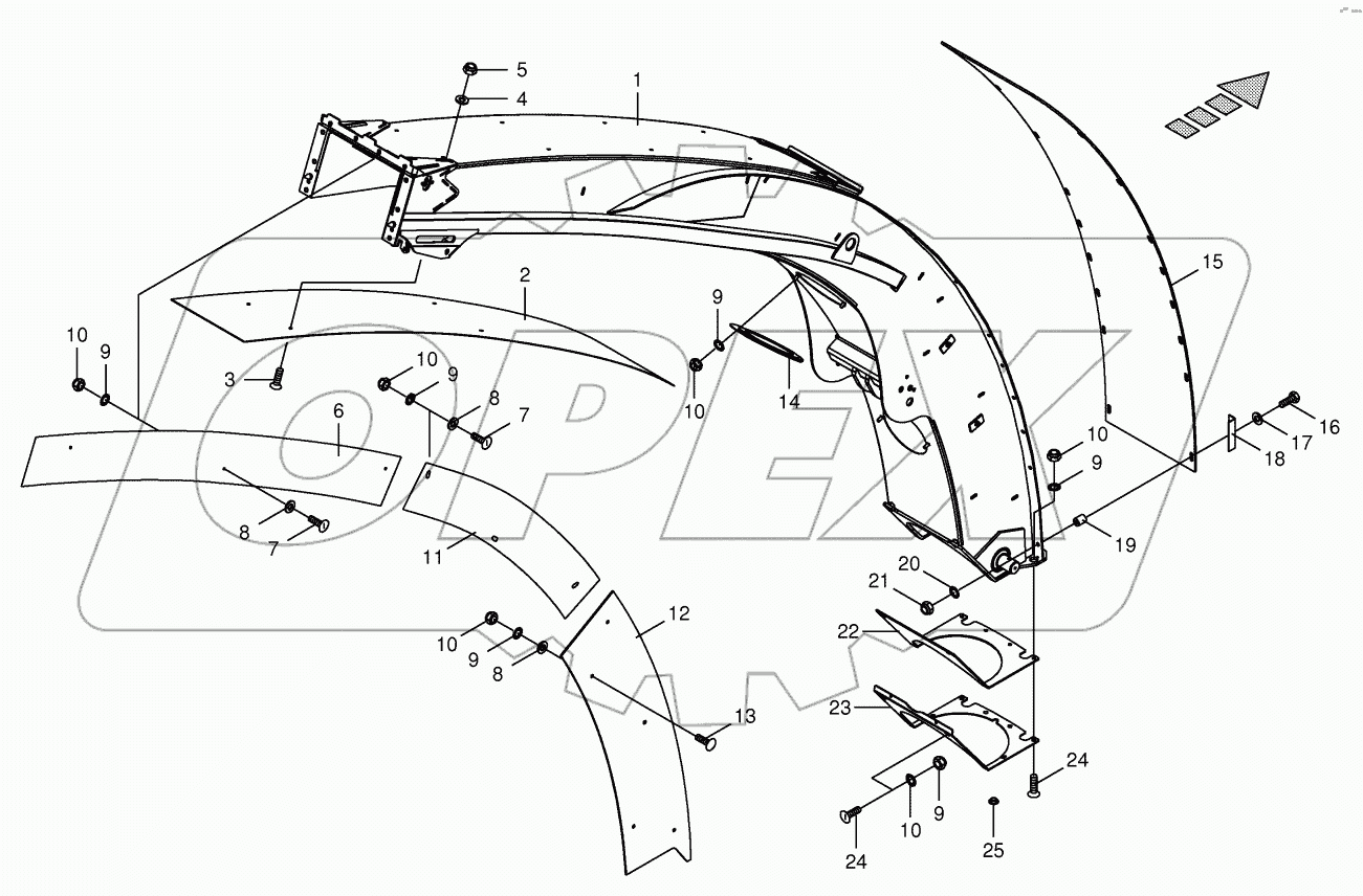 Upper discharge chute with wear plates