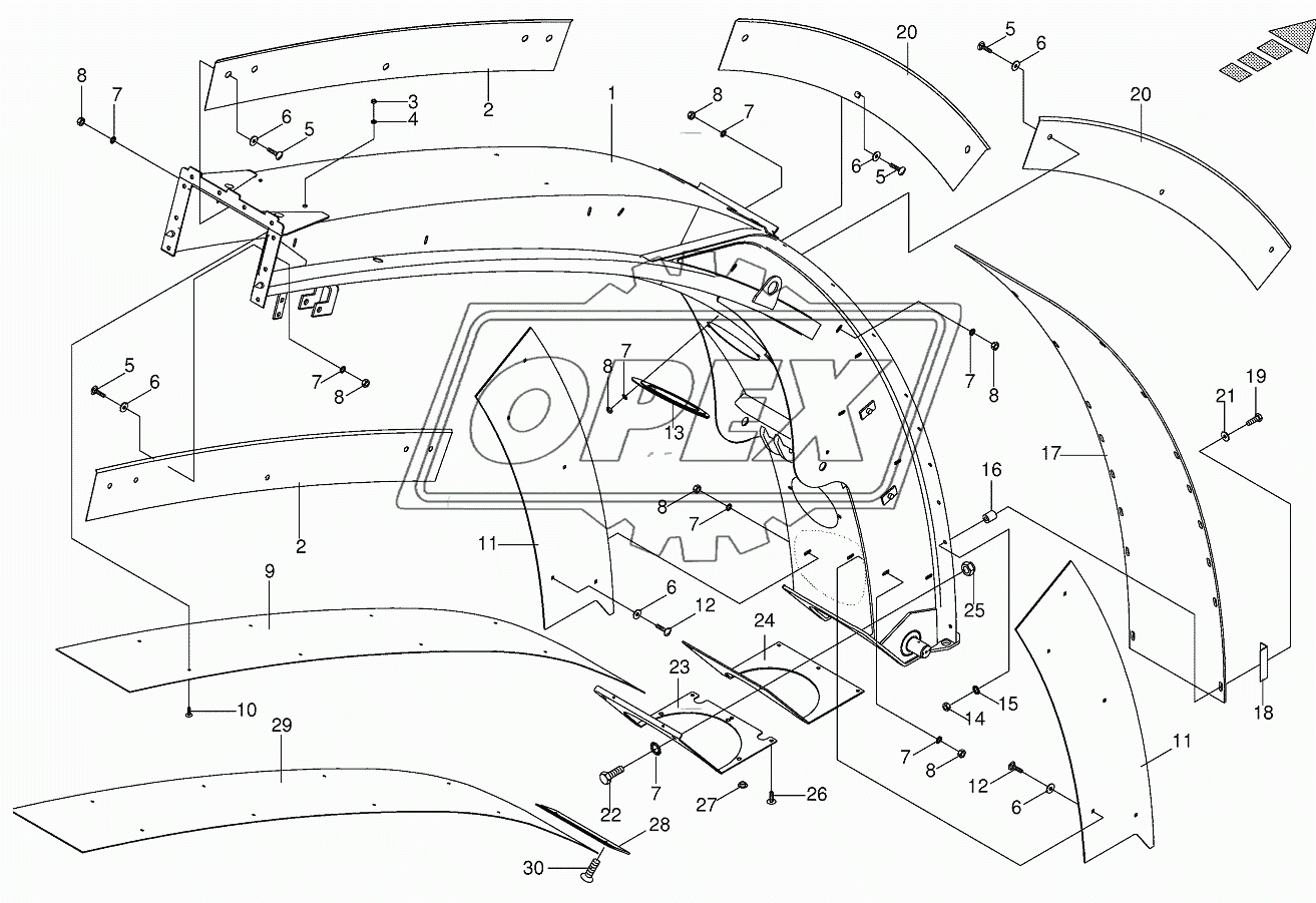 Upper discharge chute with wear plates