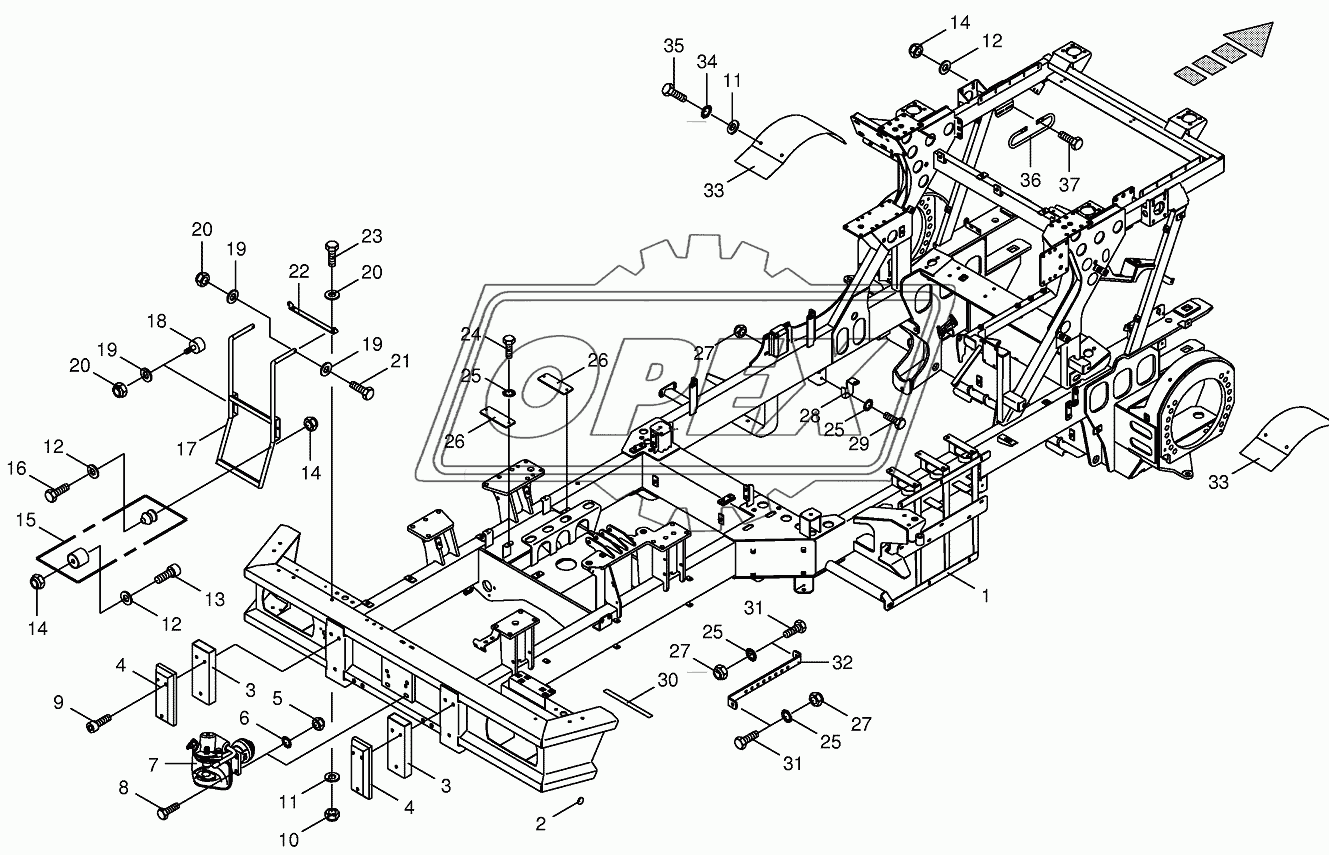 Frame/trailer hitch/ascending ladder