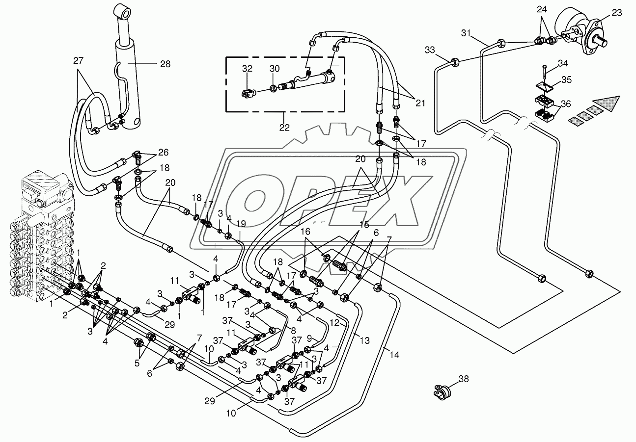 Hydraulics cpl.-discharge chute