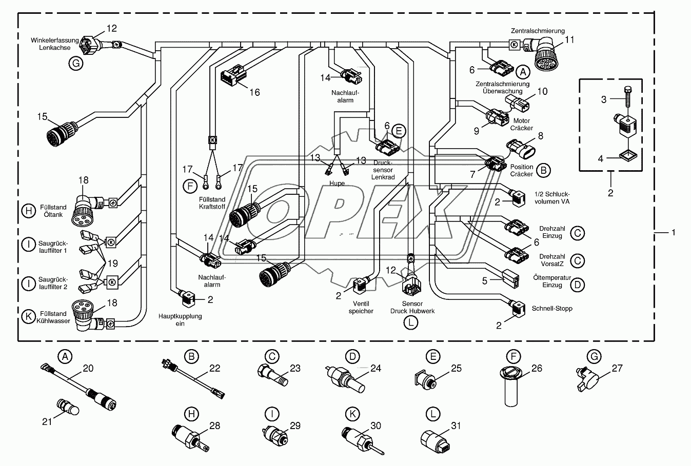 Wiring loom conn. SD1,SD2,SDЗ,hydr. block