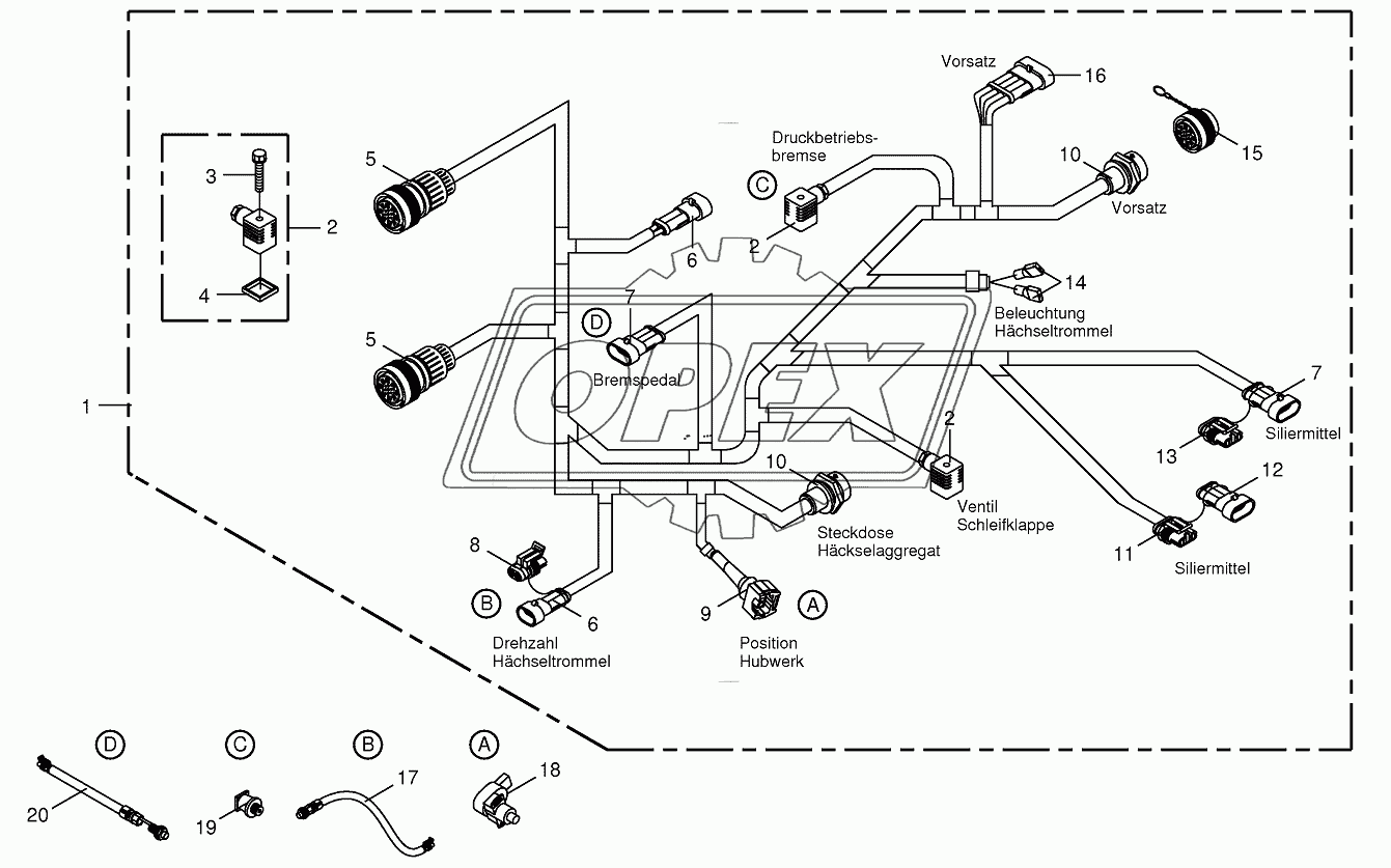 Wiring loom conn. chopping drum  502,503