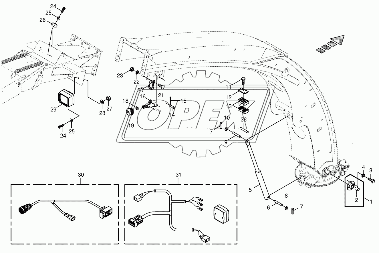 Upper discharge chute-mounting parts