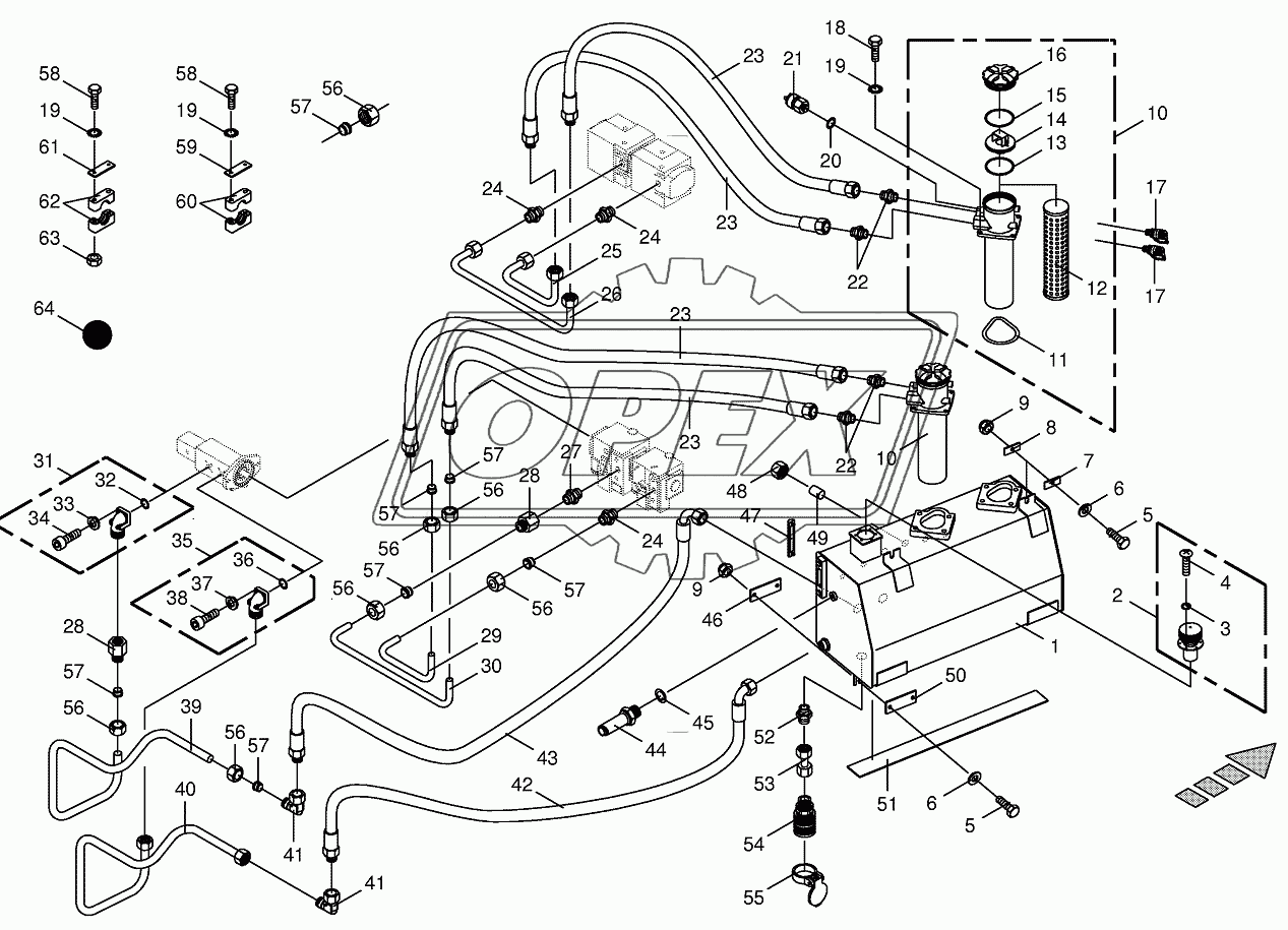 Hydraulic tank/suction lines