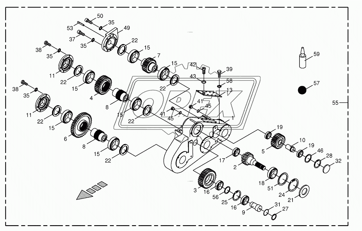 Top roller gearbox