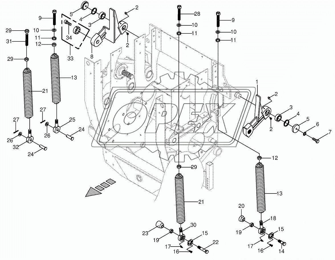 Oscillating levers/Tension spring