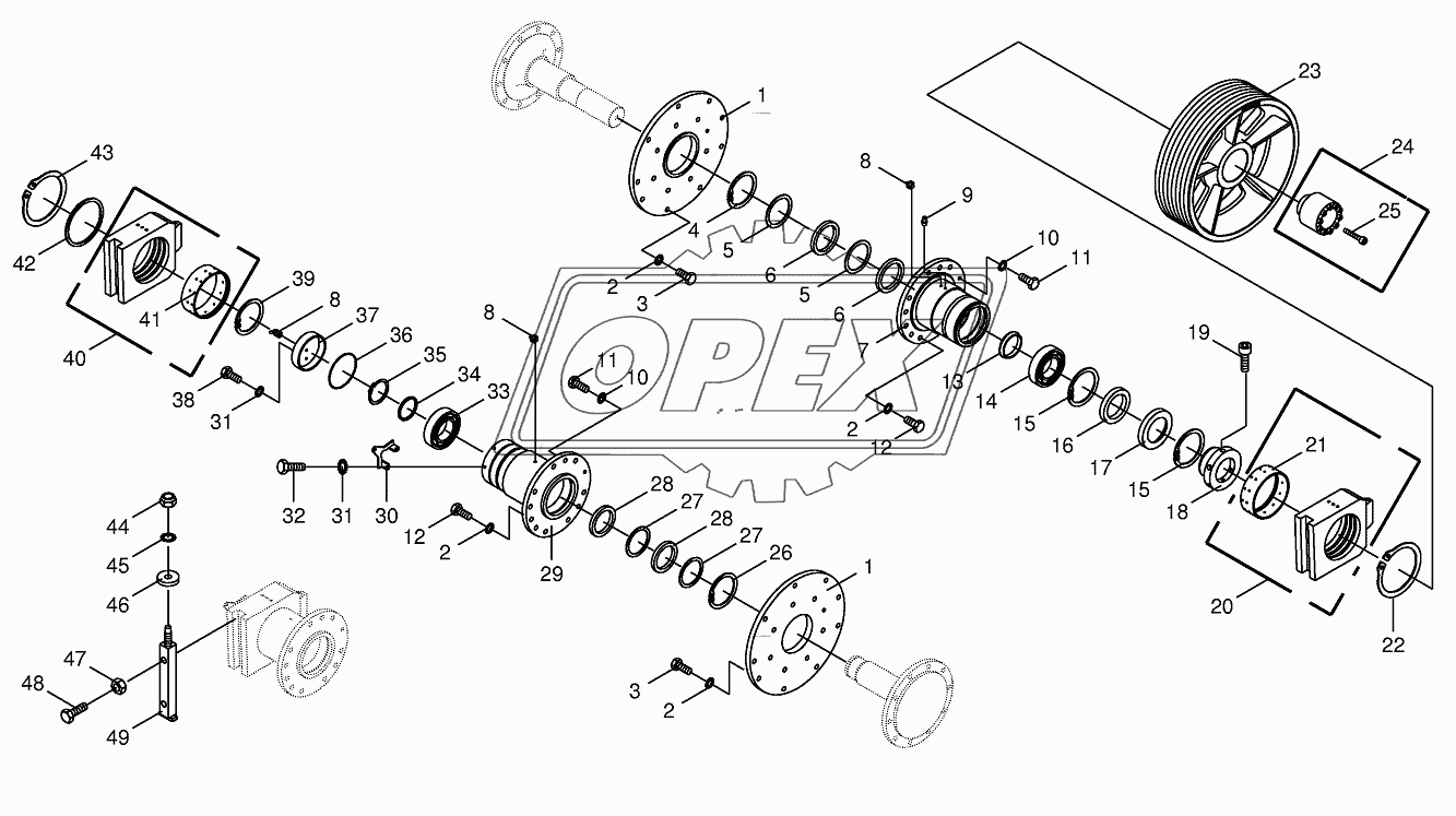 Chopping drum bearing/counter bearing