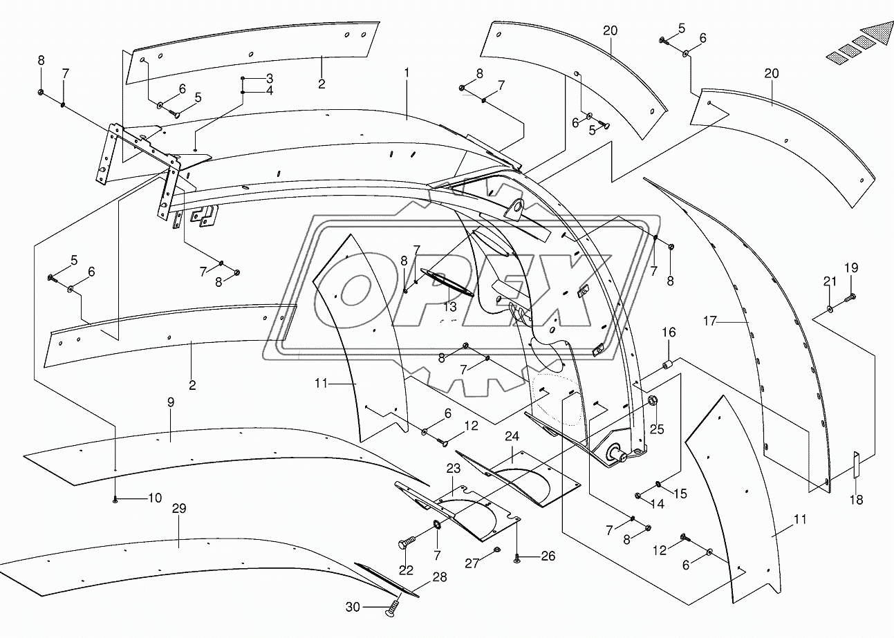 Upper discharge chute with wear plates