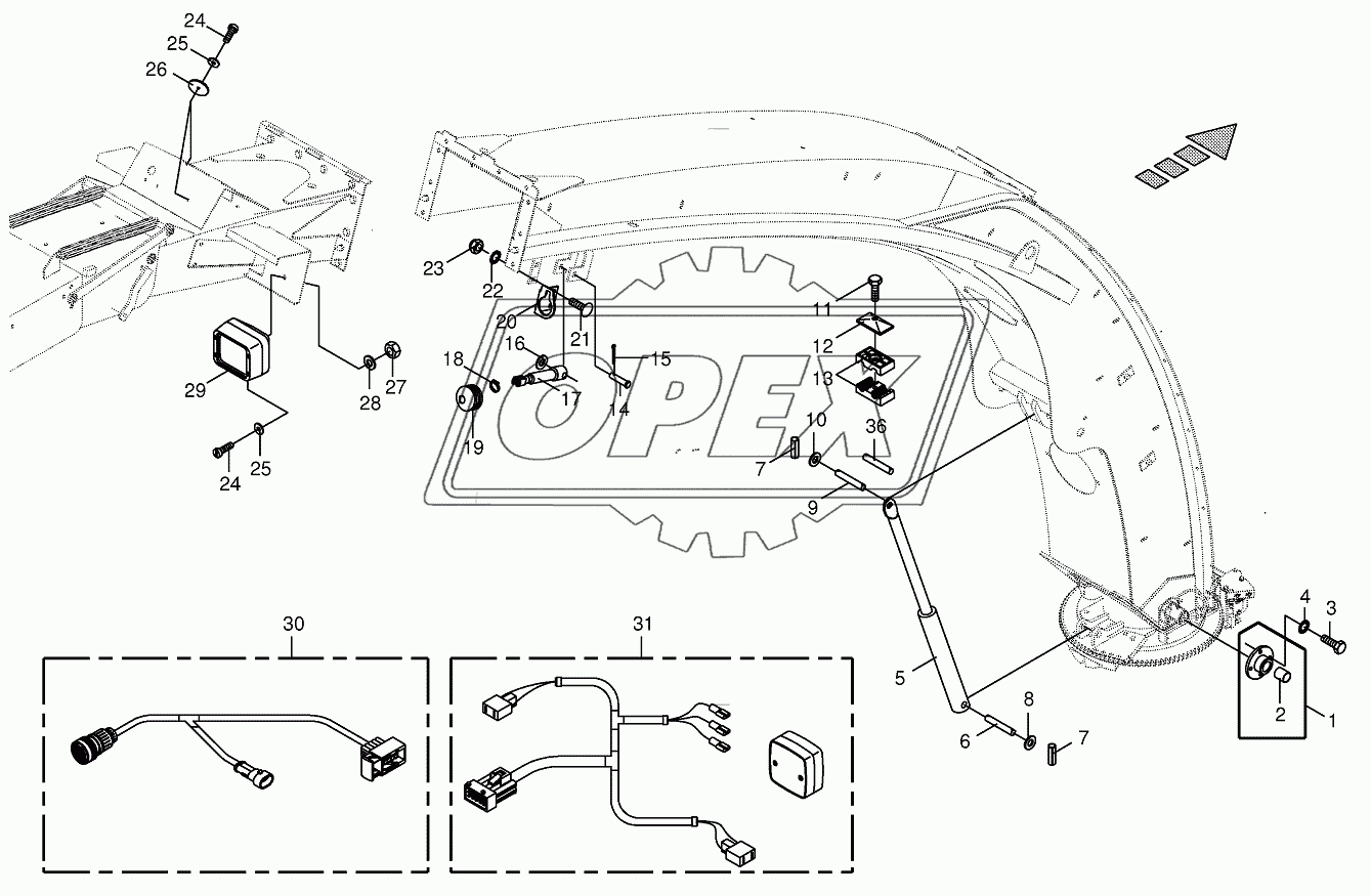 Upper discharge chute-mounting parts