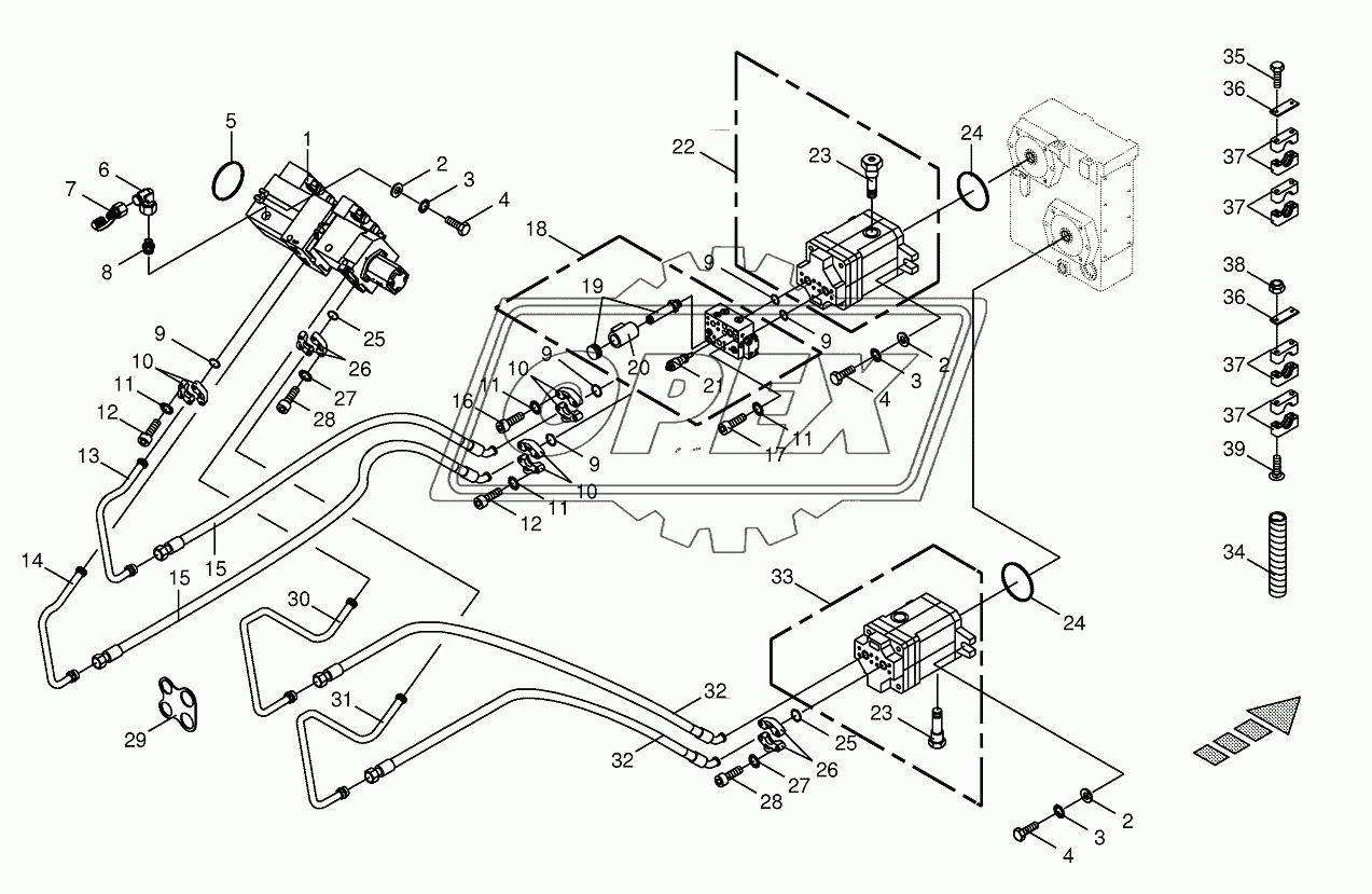 Hydraulics-front attachment/feed rollers