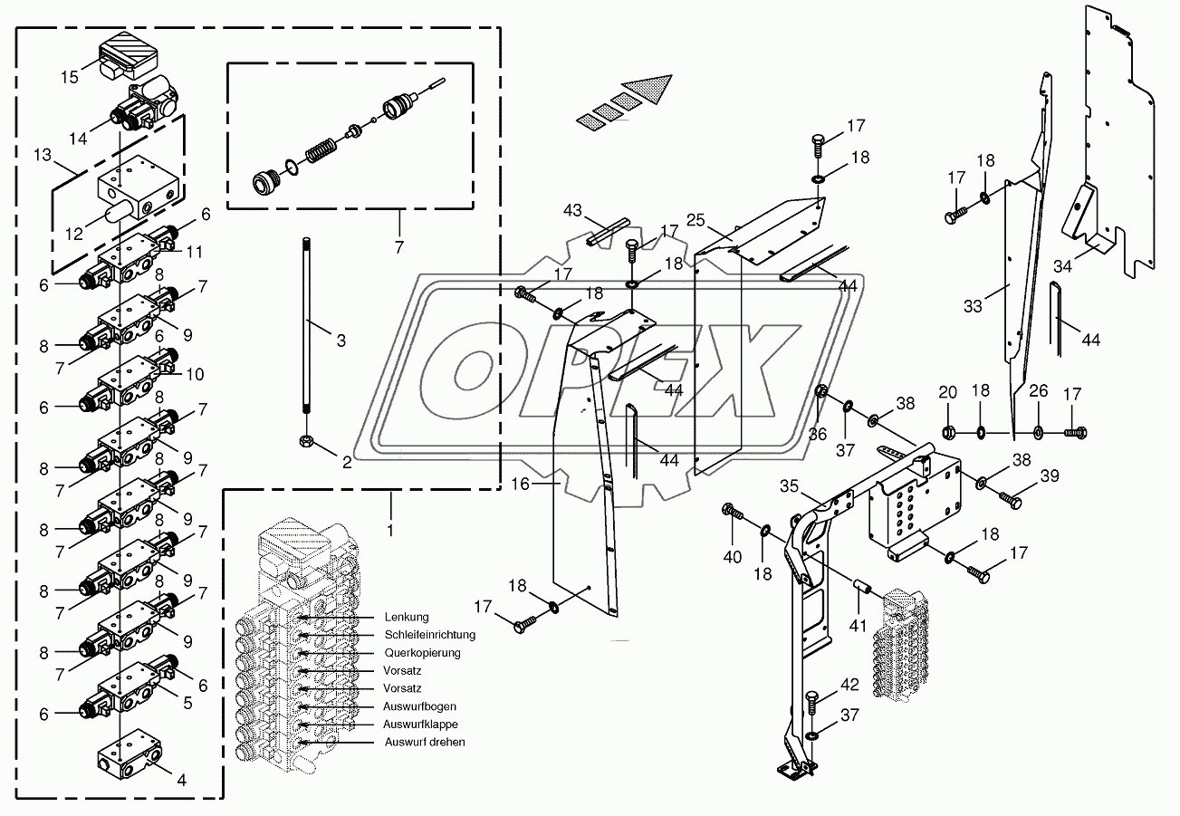 Valve block with support-work hydraulics