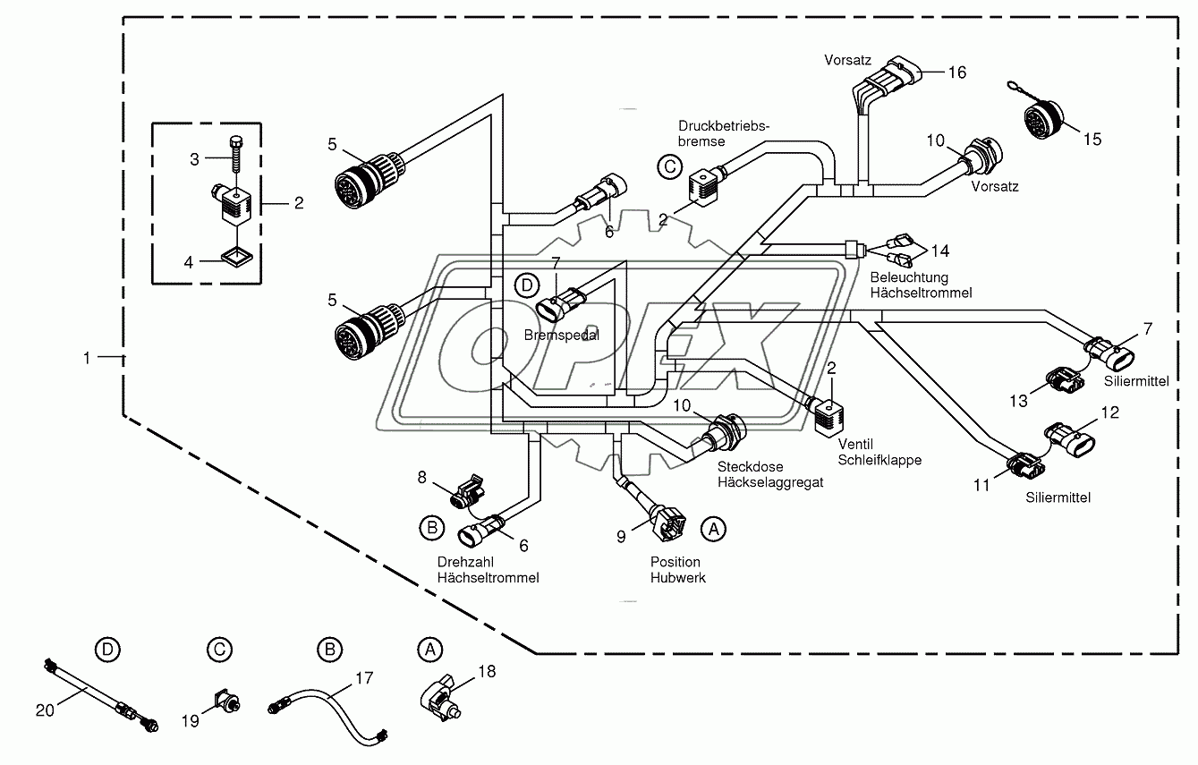 Wiring loom conn. chopping drum  502,503