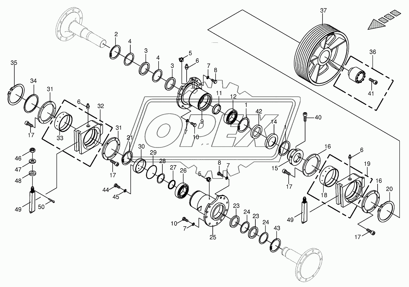 Chopping drum bearing / counter bearing