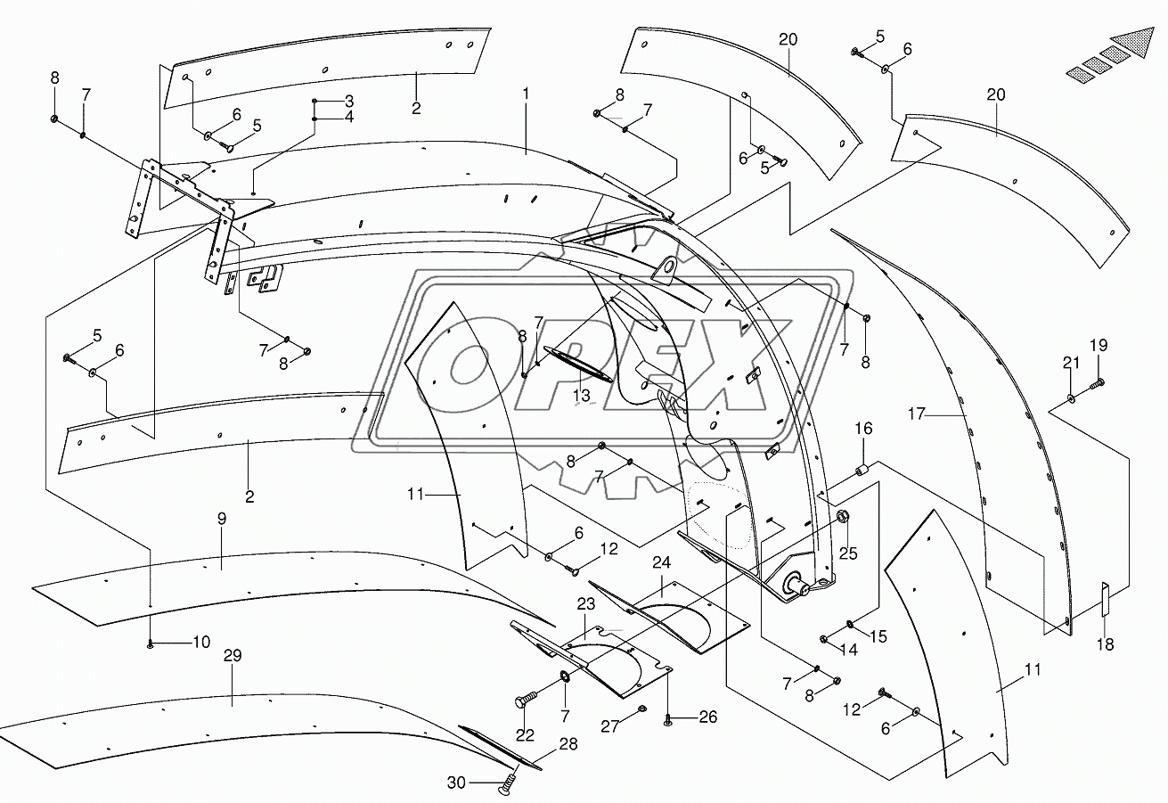 Upper discharge chute with wear plates