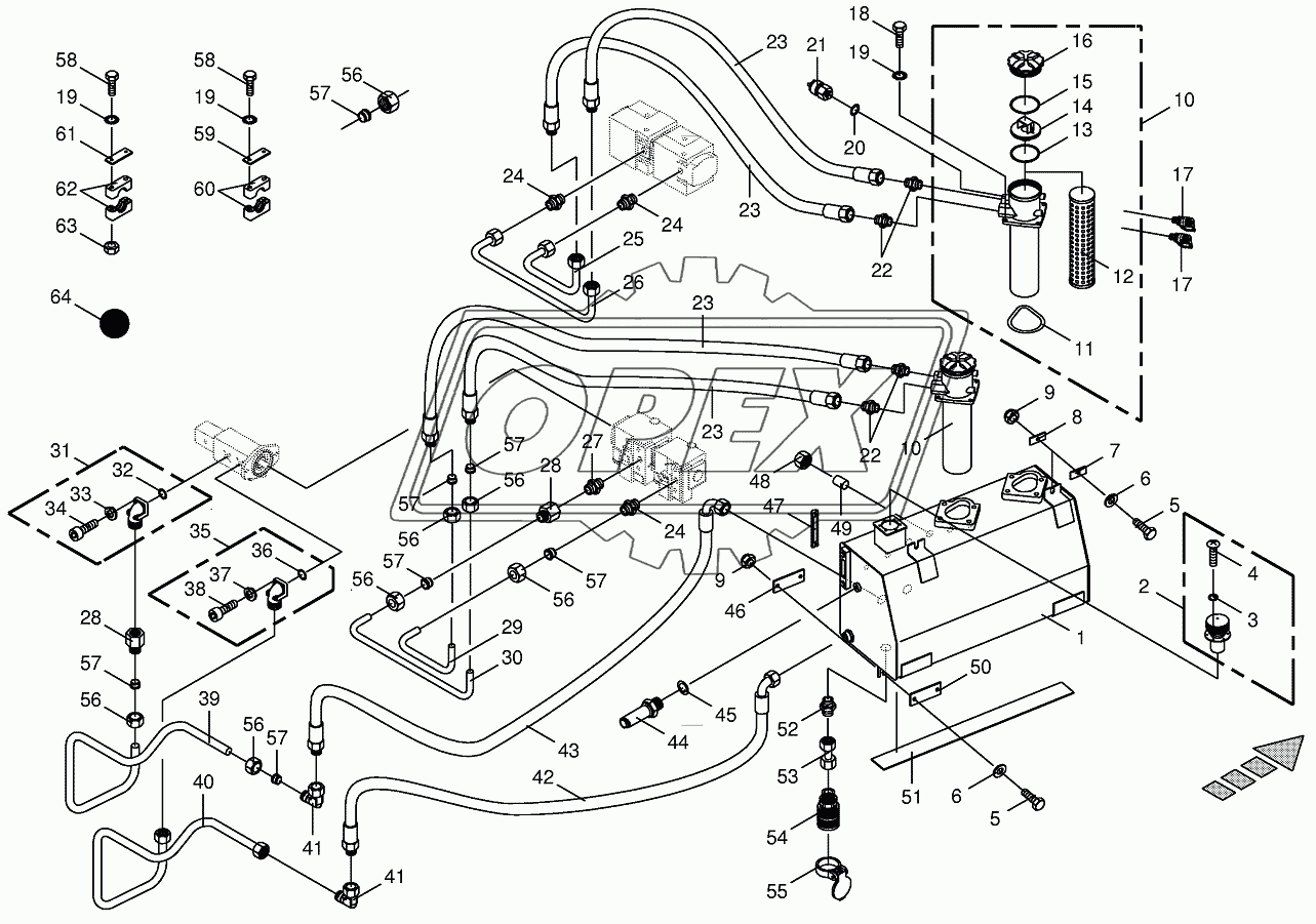 Hydraulic tank / suction lines