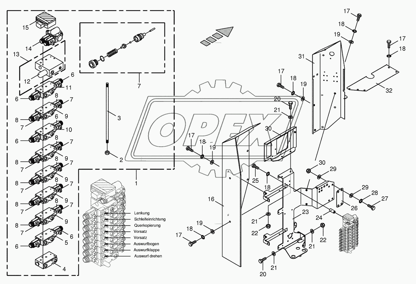 Valve block with support- work hydraulics