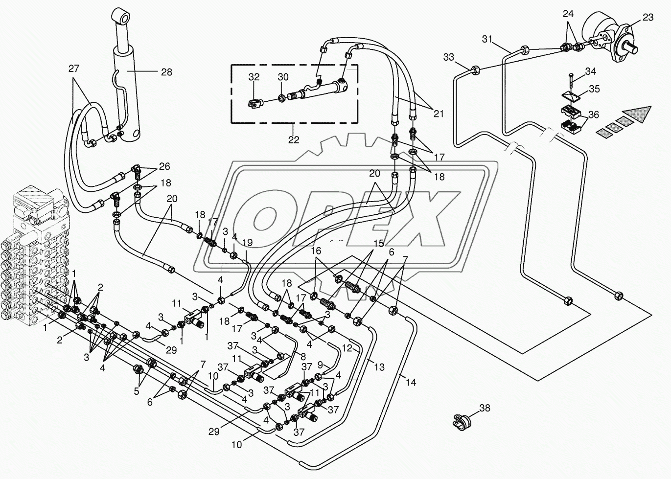 Hydraulics cpl.- discharge chute