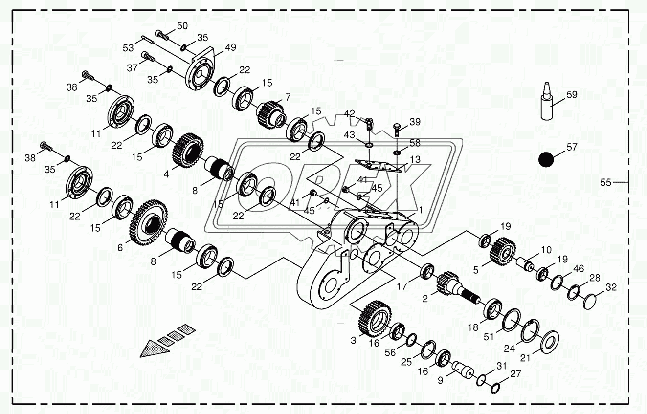 Top roller gearbox