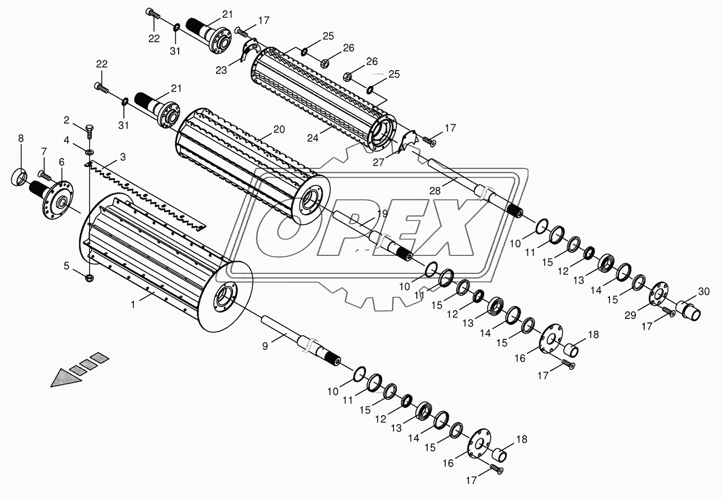 Top feed rollers