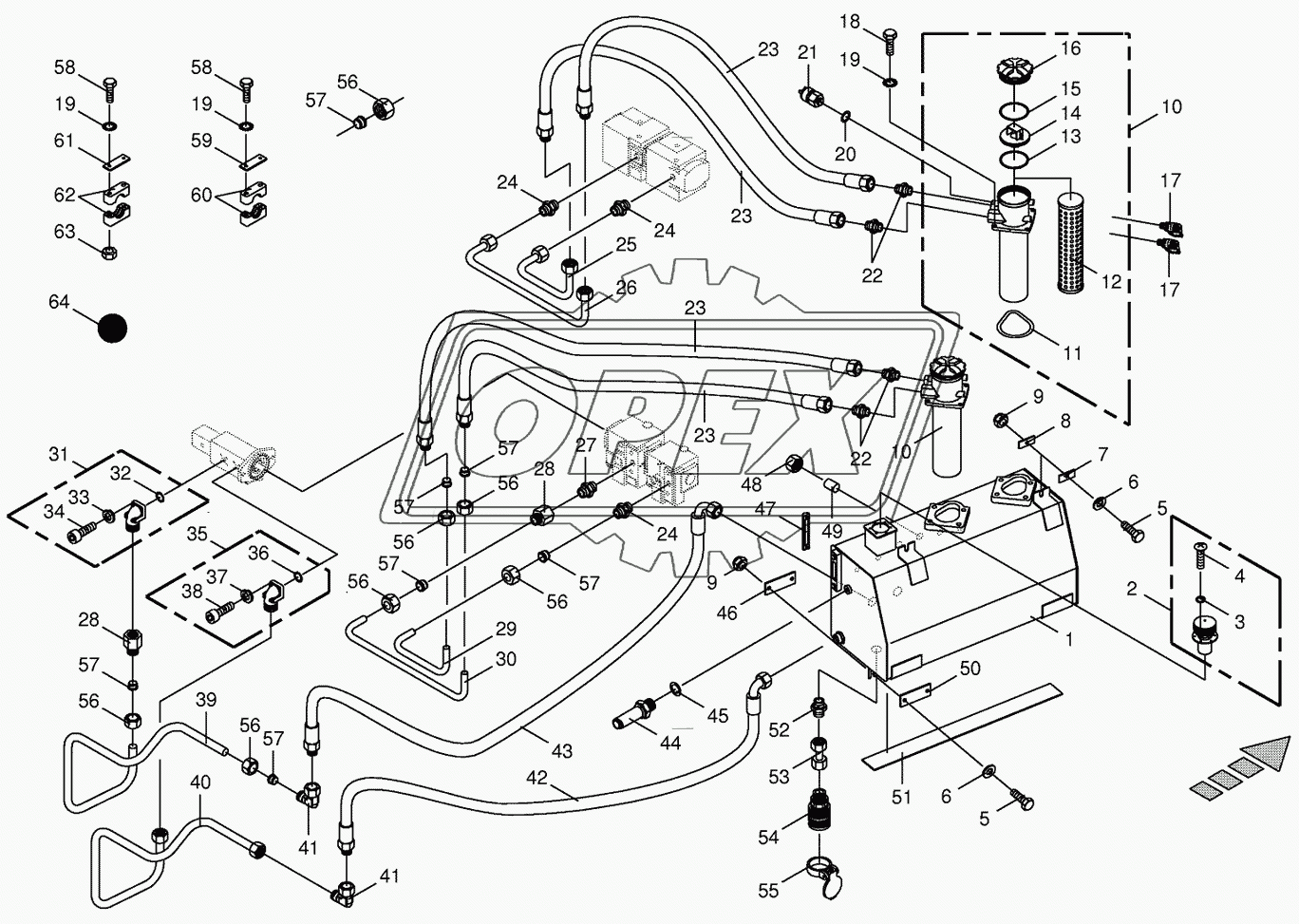 Hydraulic tank/suction lines