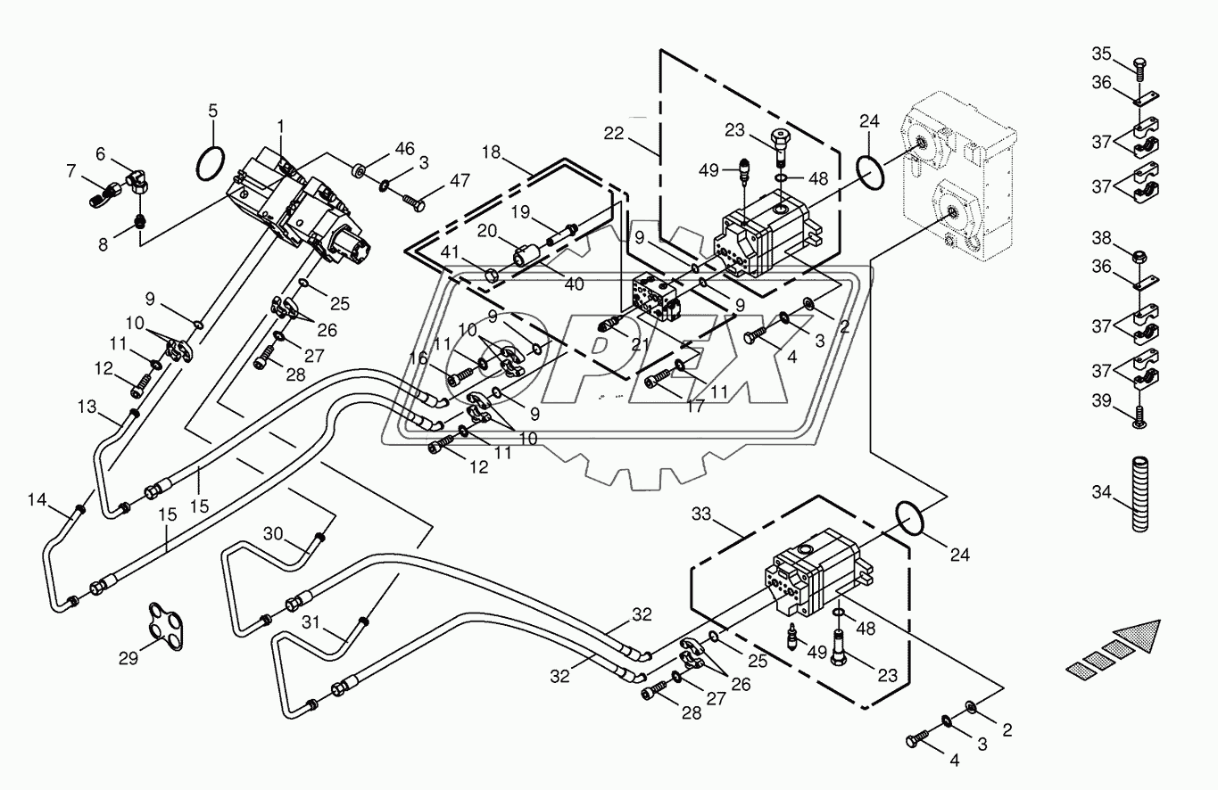 Hydraulics- front attachment/feed rollers