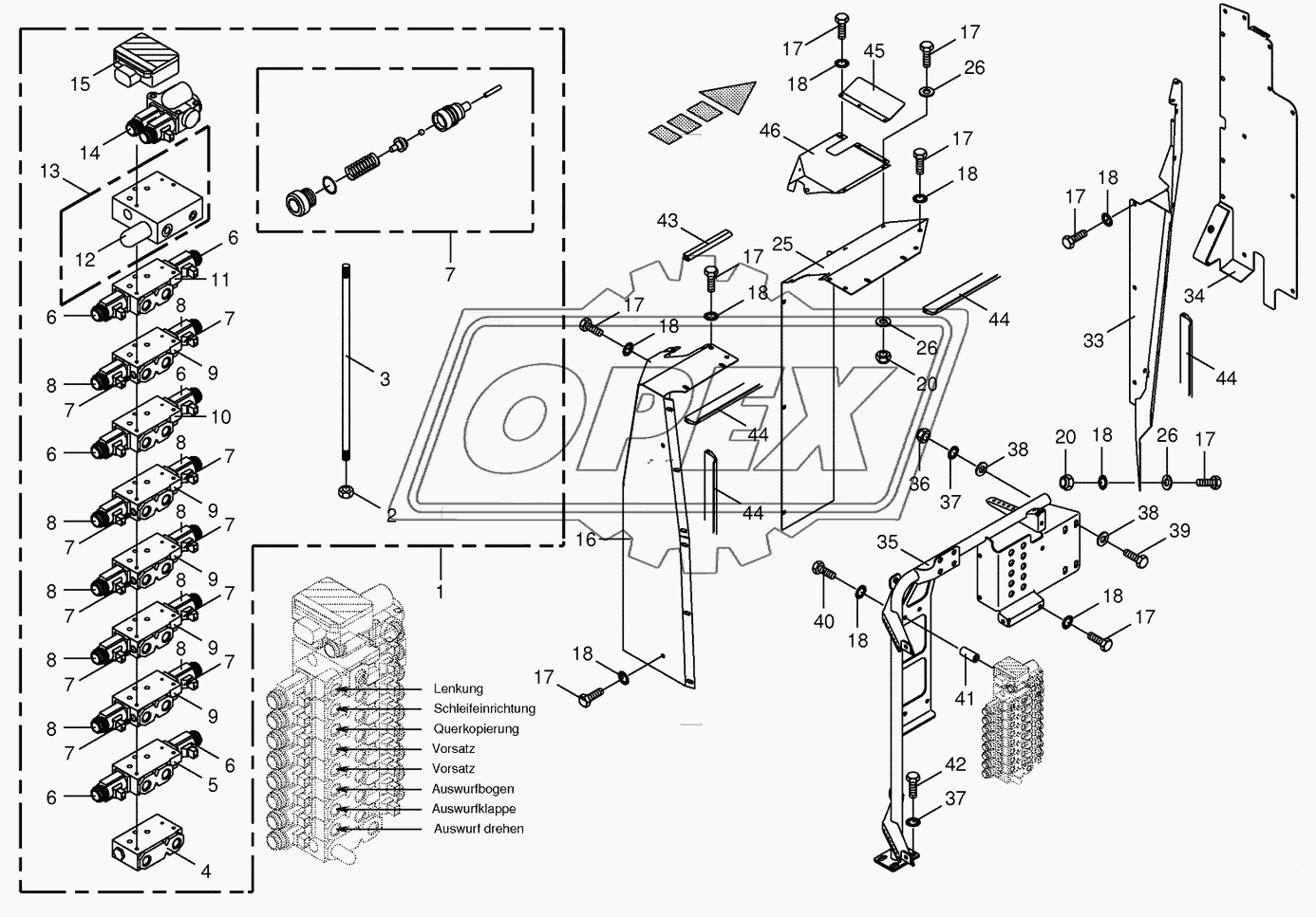 Valve block with support- work hydraulics