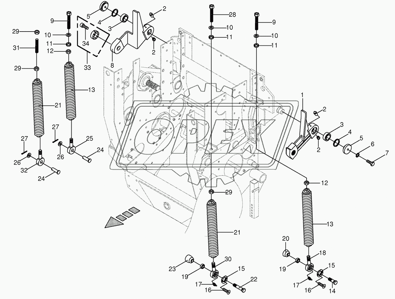 Oscillating levers/Tension spring