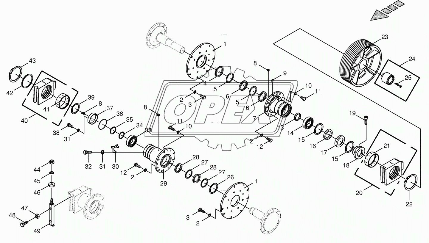 Chopping drum bearing/counter bearing