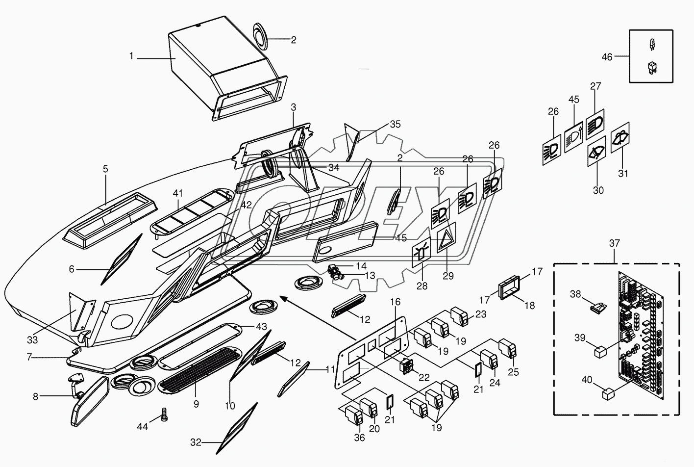 Cab- control panel (roof)/circuit board