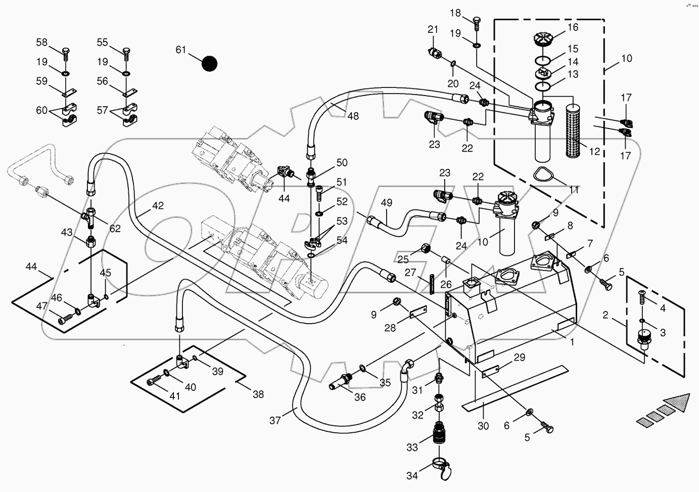 Hydraulic tank/suction lines
