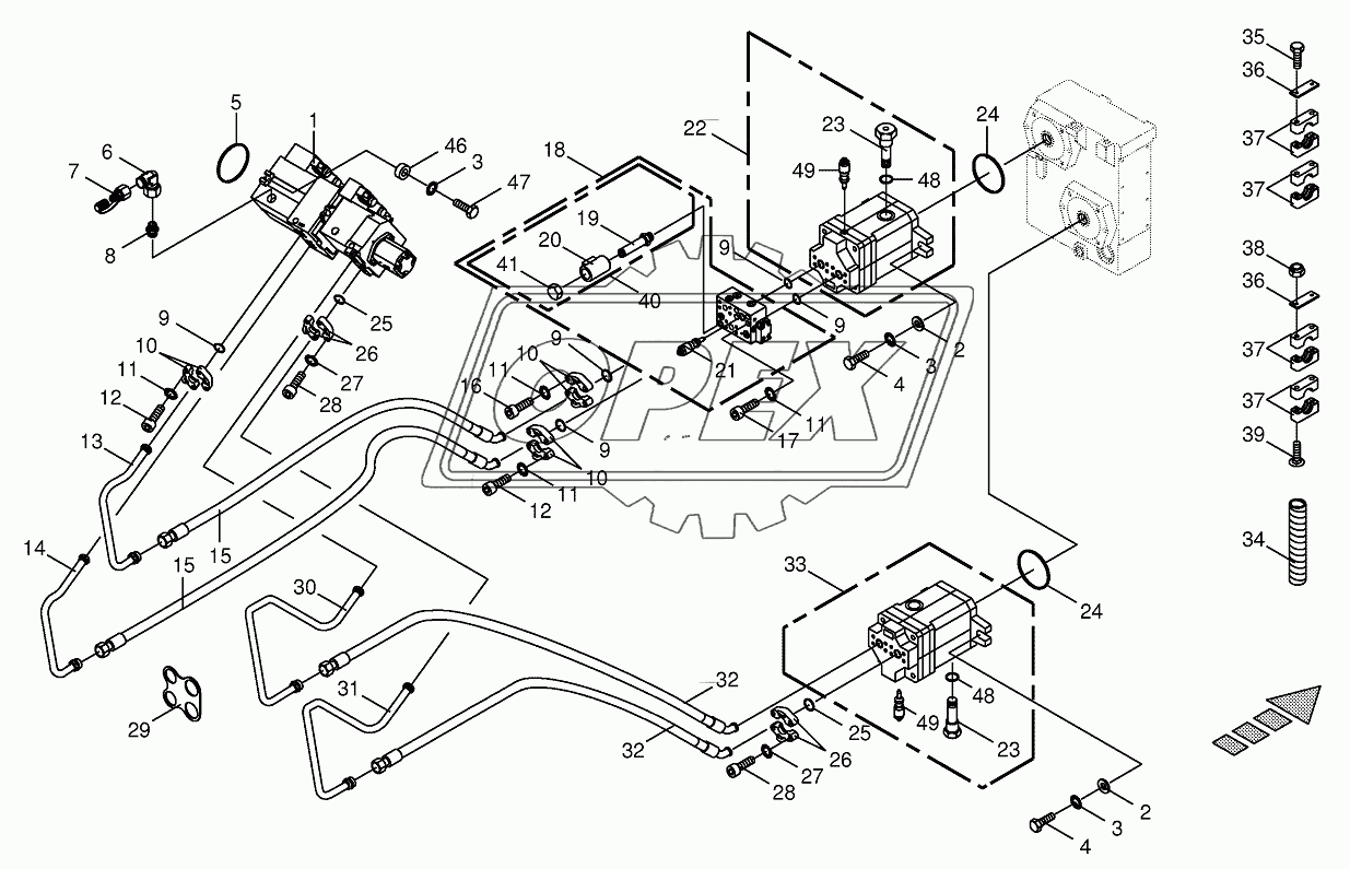 Hydraulics-front attachment/feed rollers