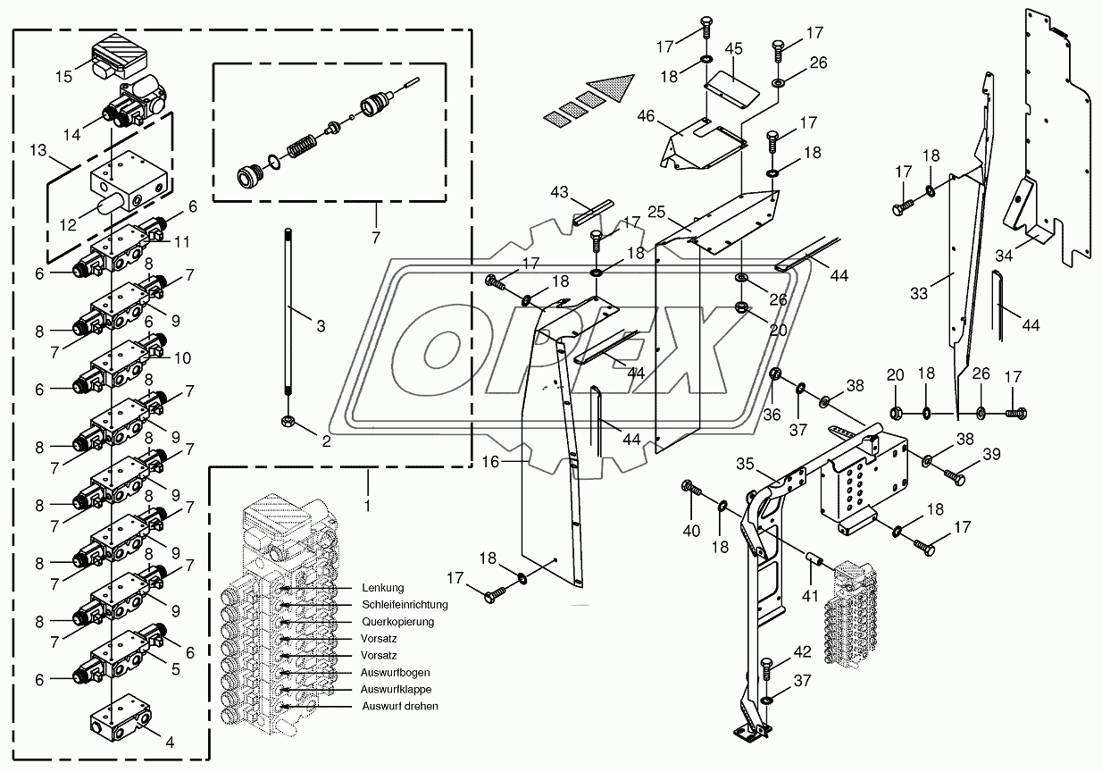 Valve block with support-work hydraulics