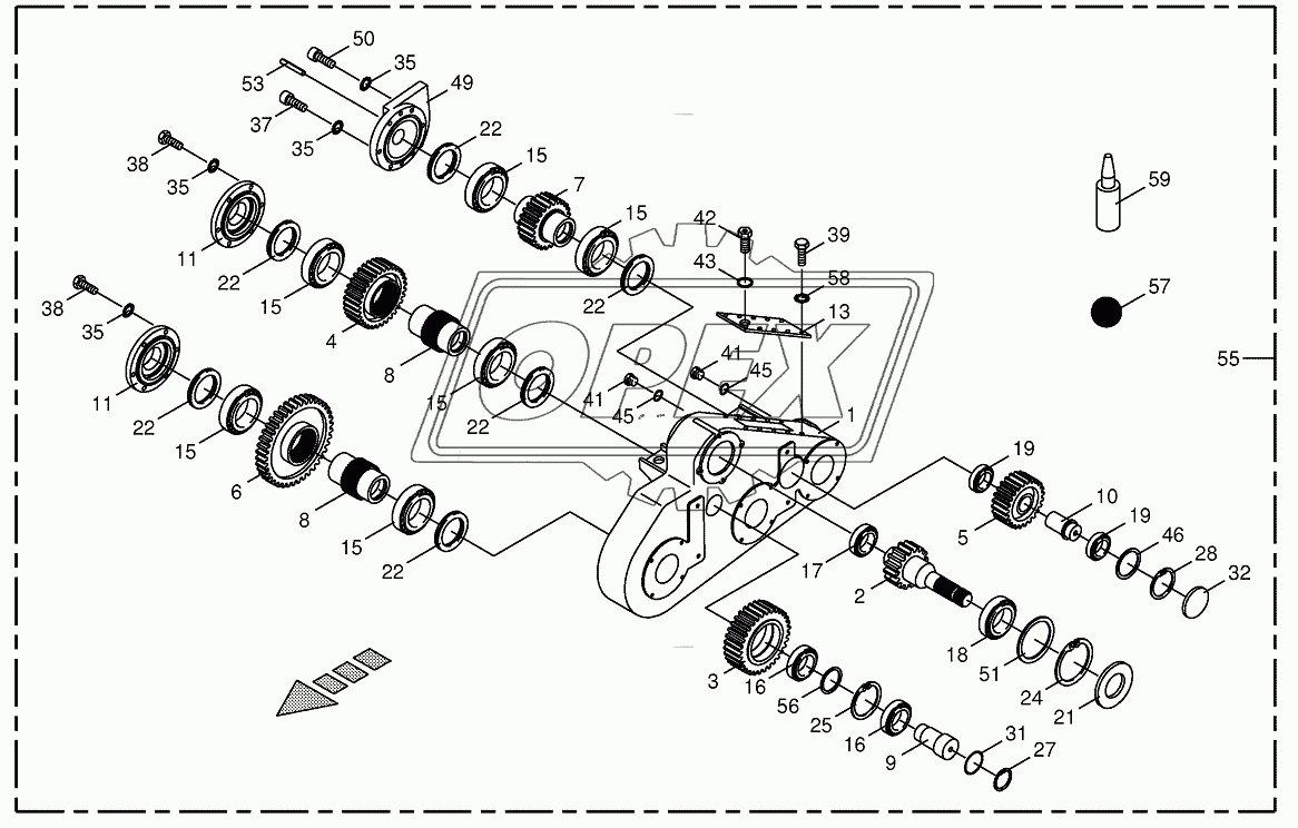 Top roller gearbox