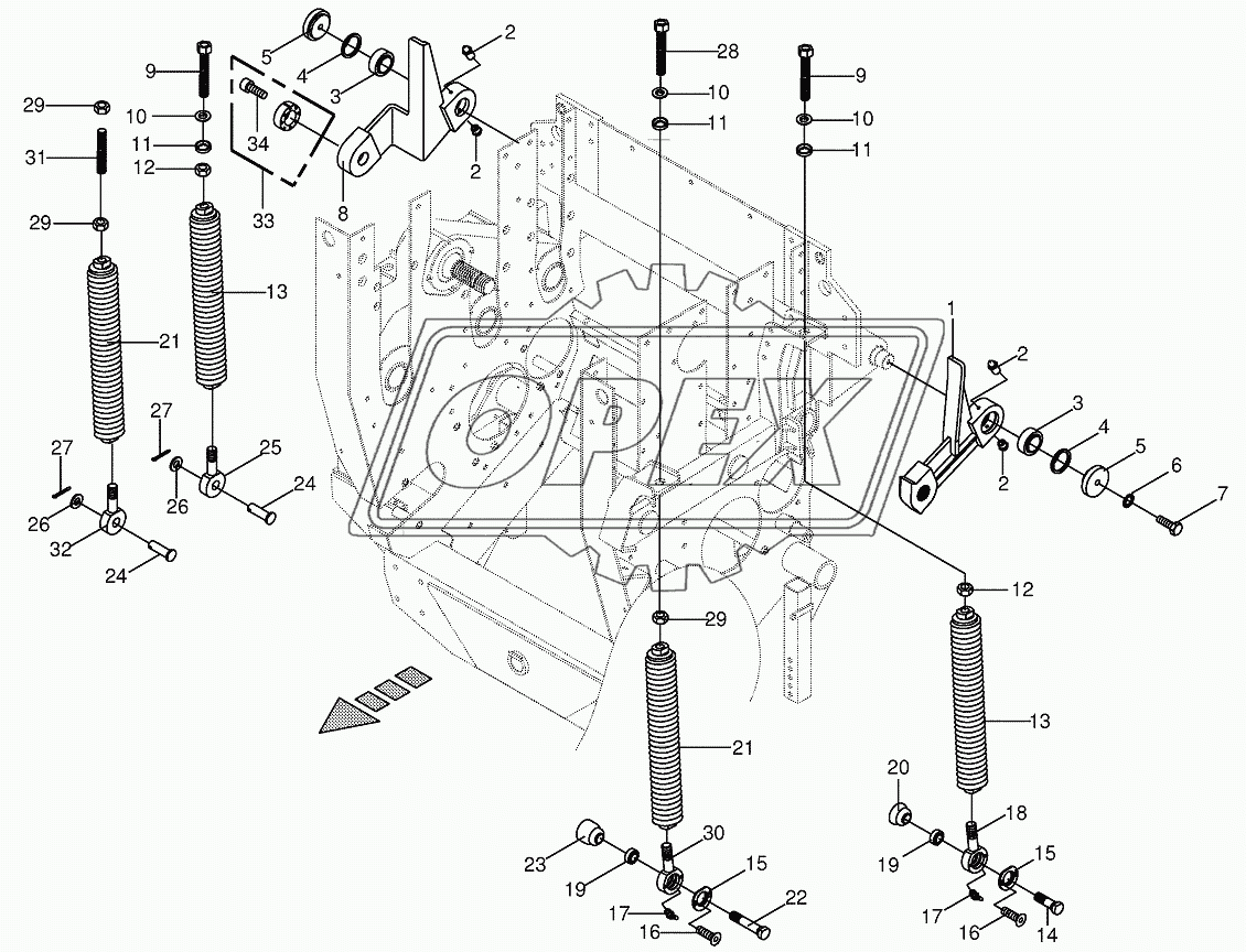 Oscillating levers/Tension spring