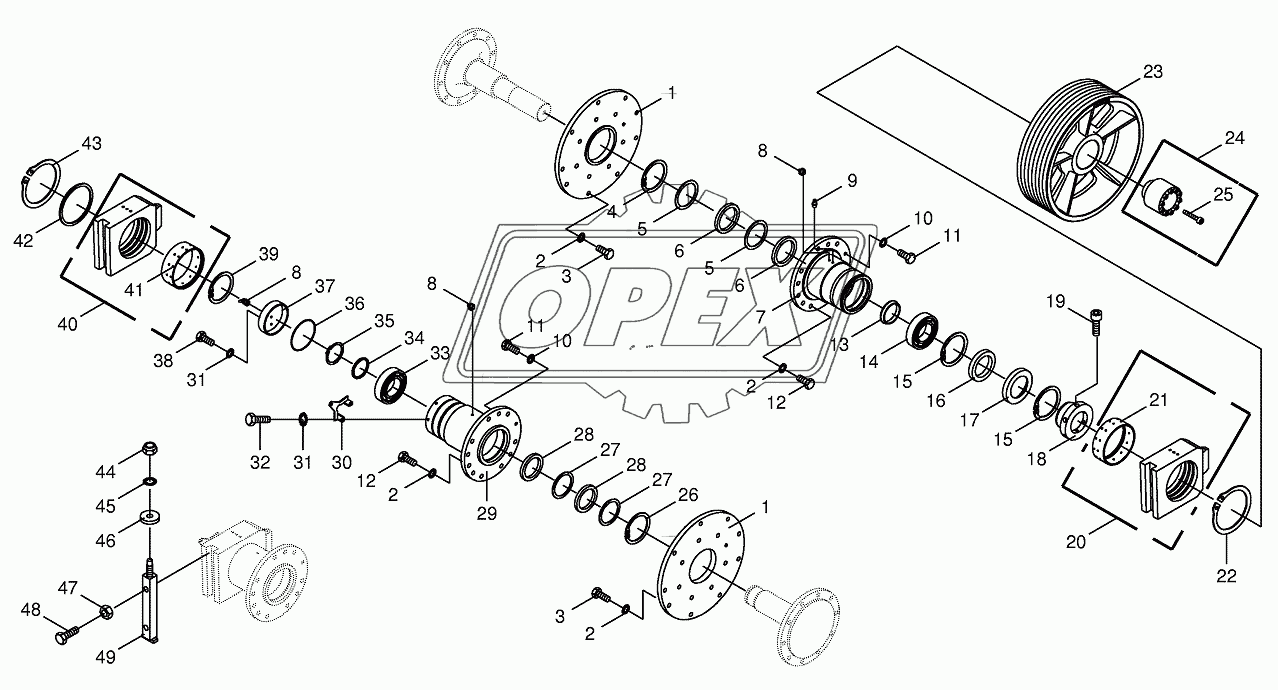 Chopping drum bearing/counter bearing