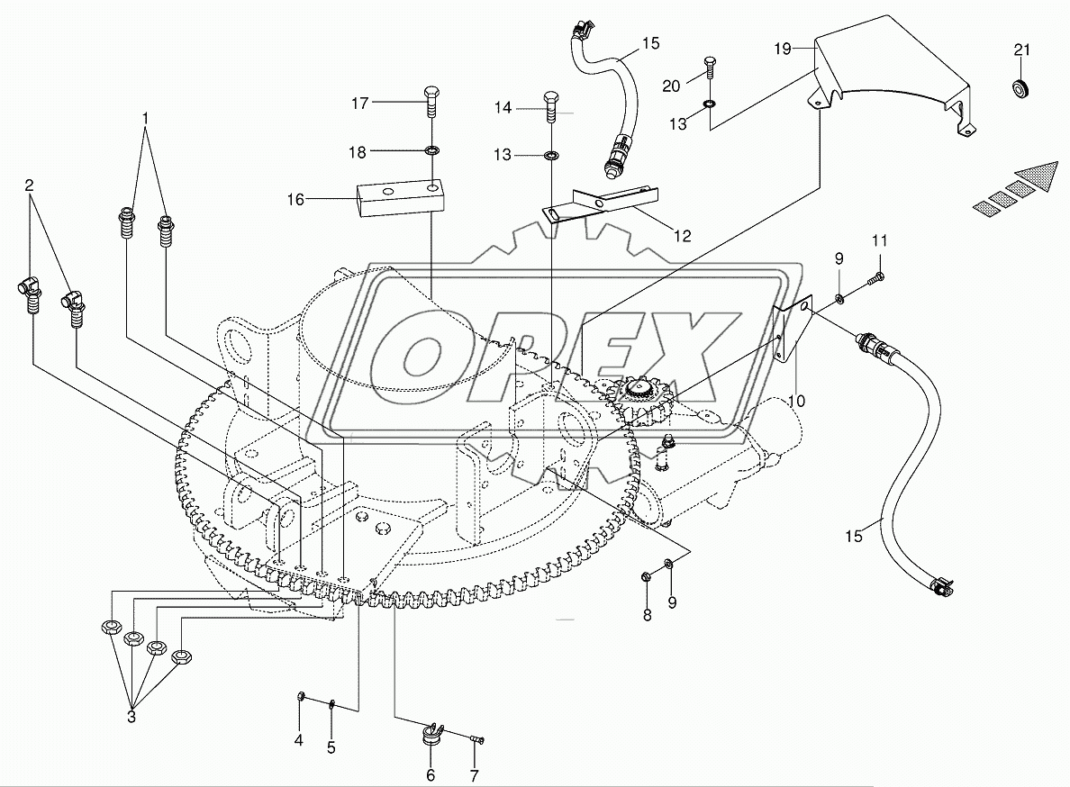 Mounting parts discharge chute rotation