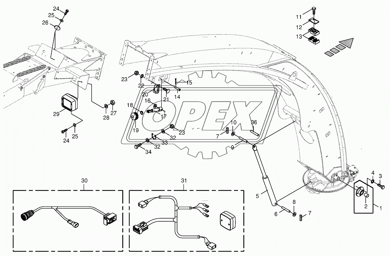 Upper discharge chute-mounting parts