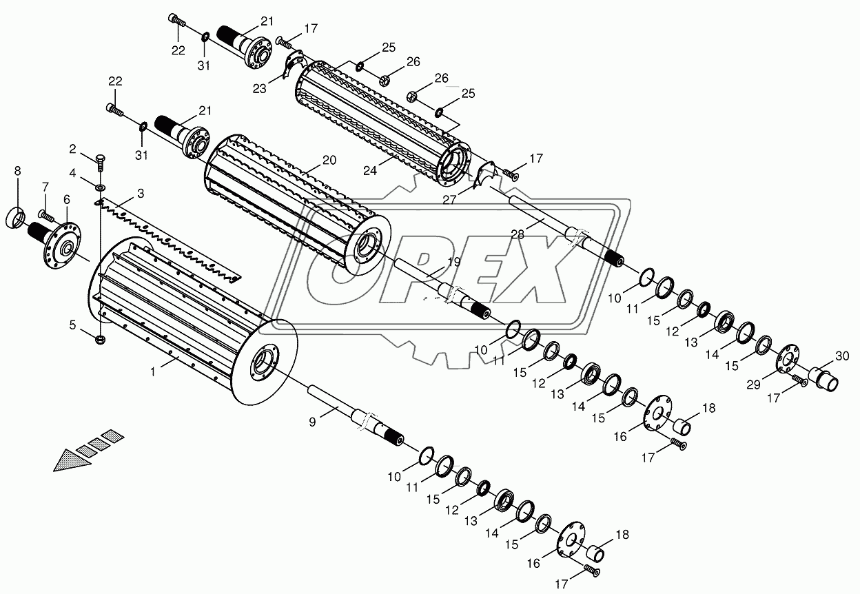 Top feed rollers