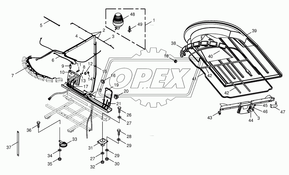 Cab-mounting parts/electric parts