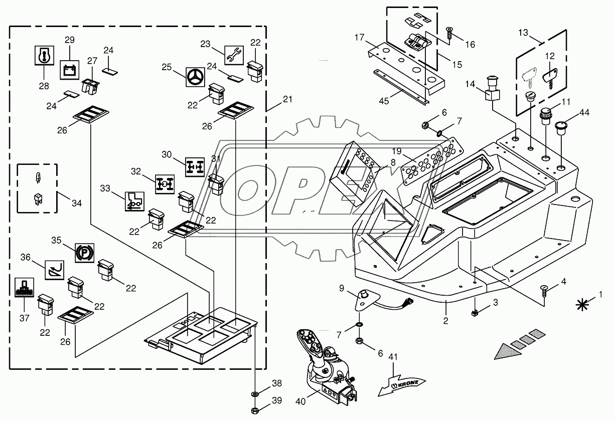 Control box mounting parts-top