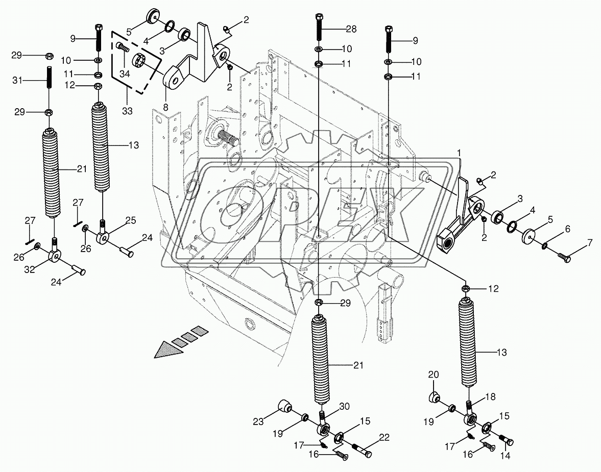 Oscillating levers/Tension spring