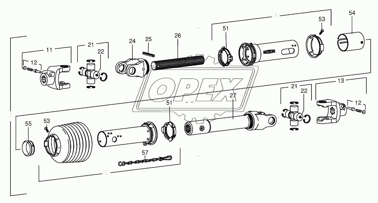P.T.O shafts -roller gear -below
