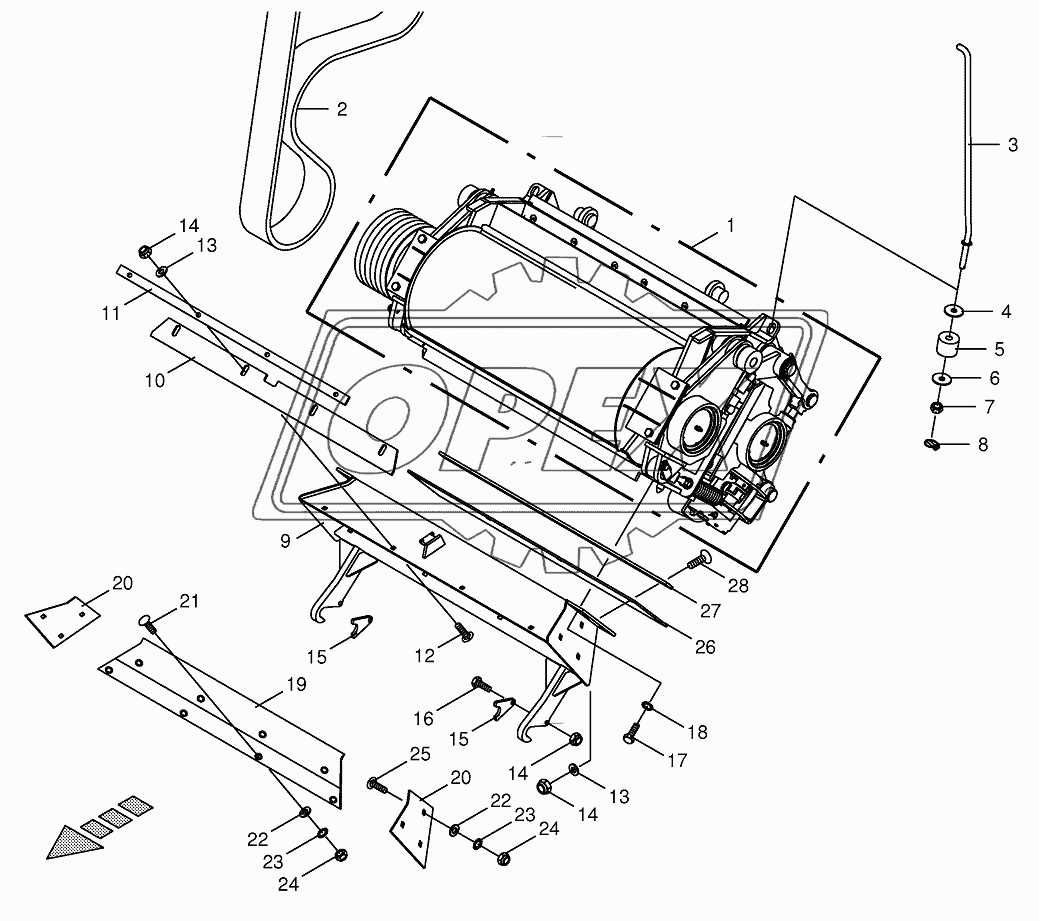 Grain conditioner cpl. / cracker duct -spring-mounted