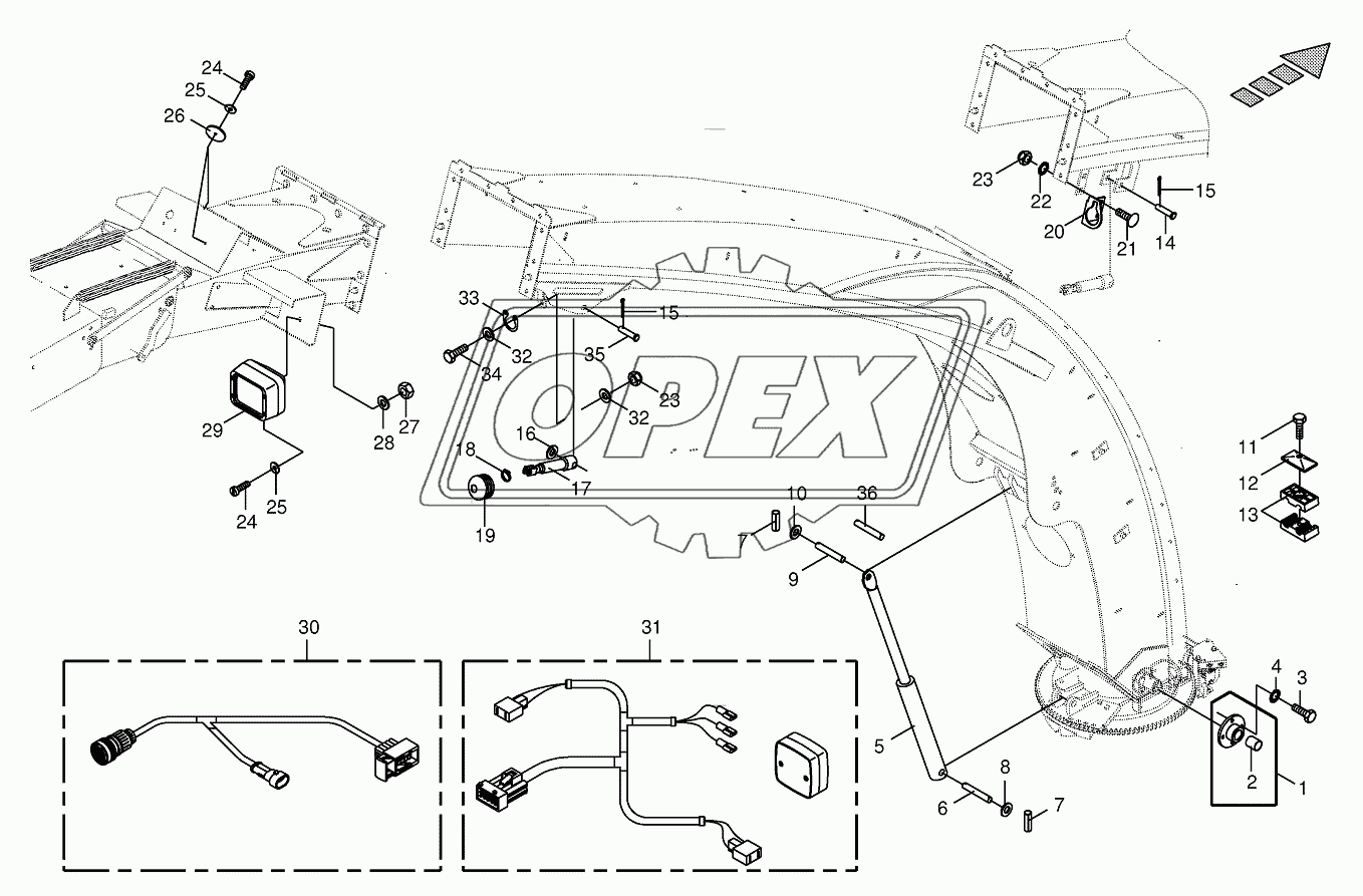 Upper discharge chute - mounting parts